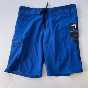 Bimini Bay Outfitters Men's Board Shorts Size 36 Dark Blue Black Spellout 71651